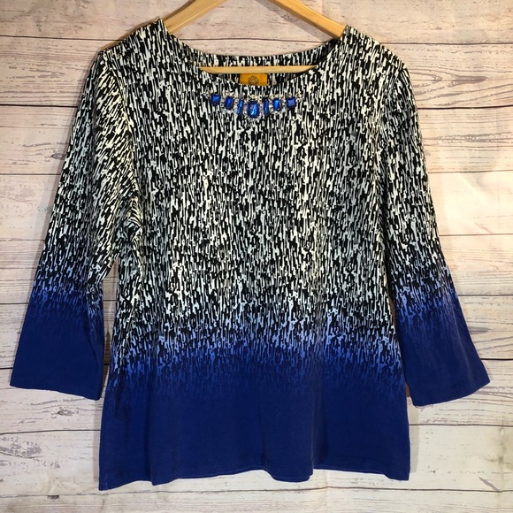 Ruby Rd Blue Top Ruby Rd. | Tops | Ruby Rd 34 Length Sleeve Jeweled Top | Poshmark